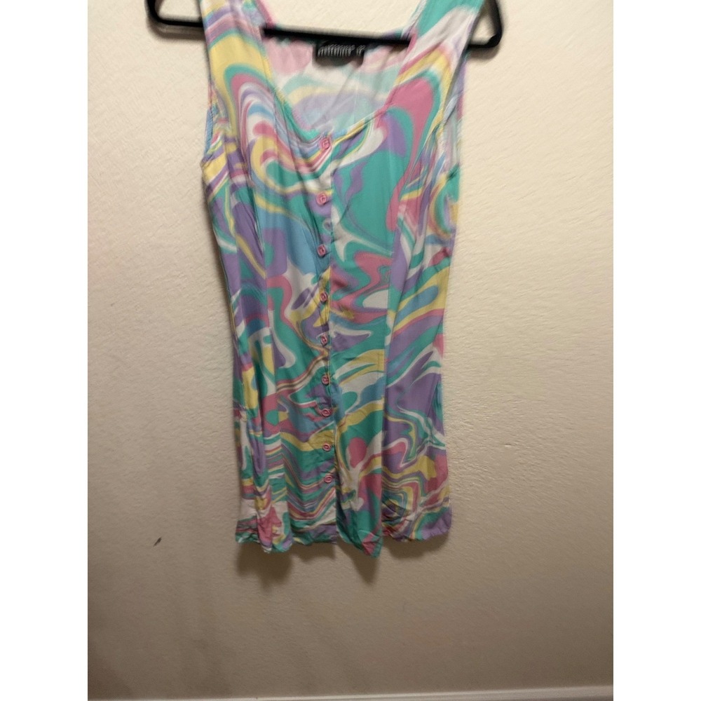 Dangerfield Womens Pastel Psychedelic Swirl Button Front Mini Dress Size 12